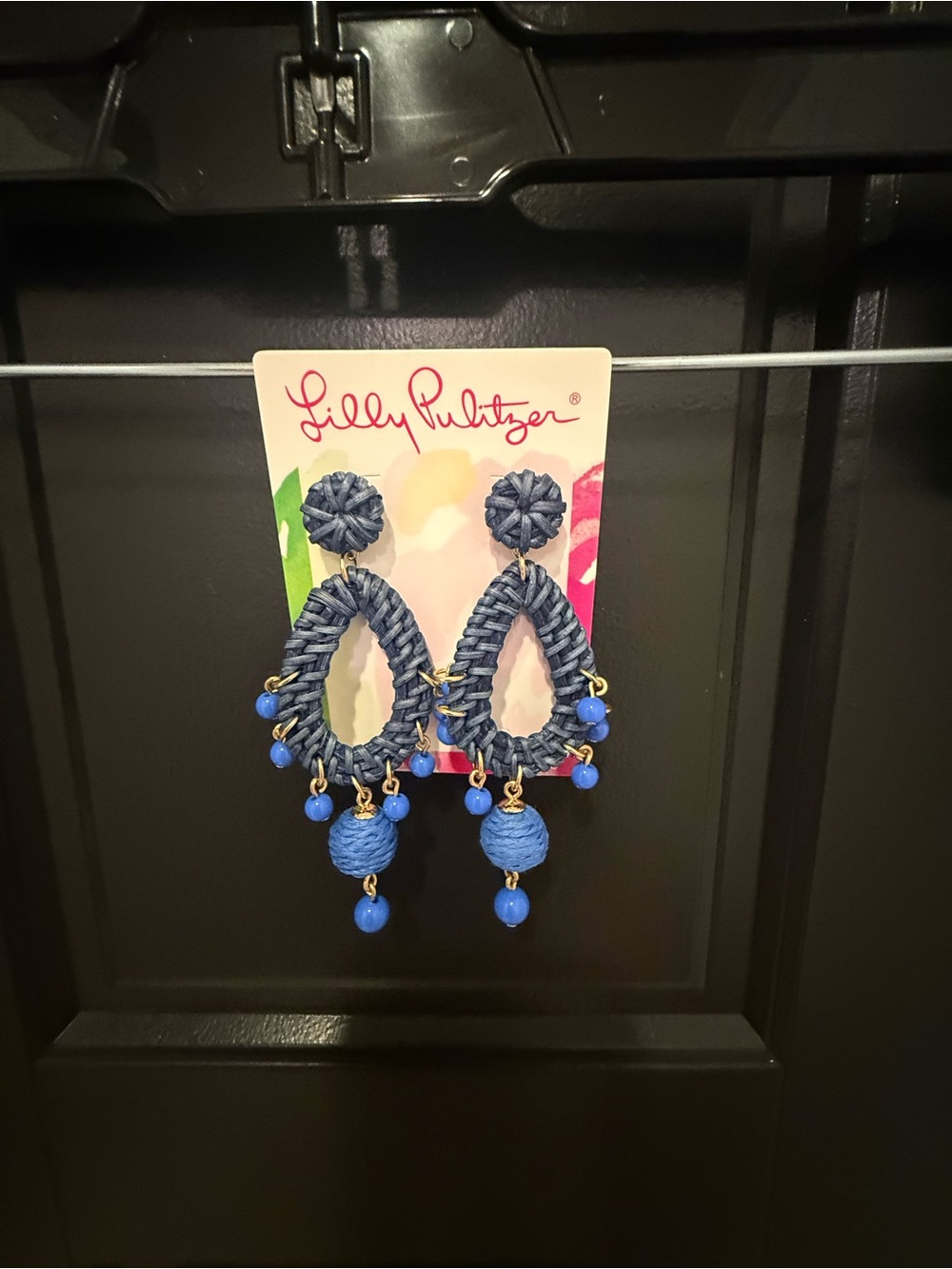 Lilly Pulitzer Blue Woven Teardrop Dangle Earrings